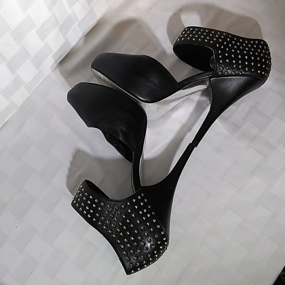 Bebe Black Leather Studded Stiletto Heels - Picture 5 of 16